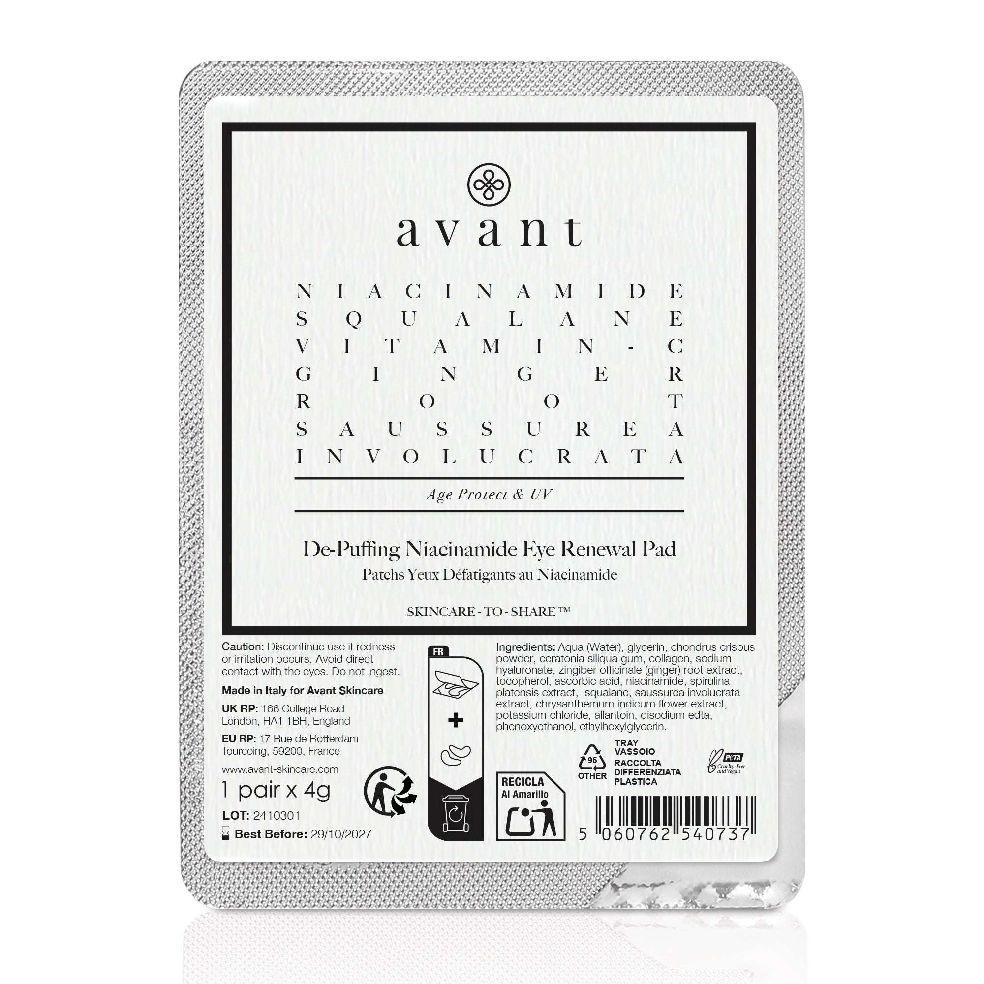 De-Puffing Niacinamide Eye Renewal Pads Single Pack